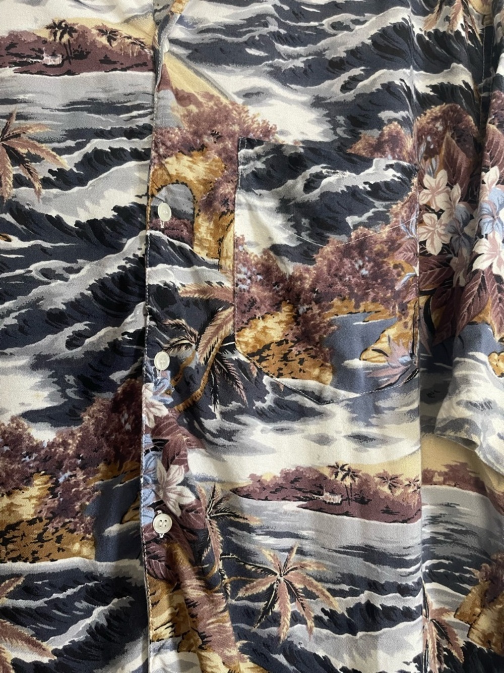 Ferrous Tropical Print Button-Up Shirt In Black, Brown & Cream View 2